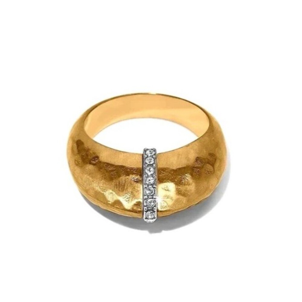 Brighton Meridian Geo Hammered Gold & Crystal Domed Size 7 Ring MSRP $72 NWT
